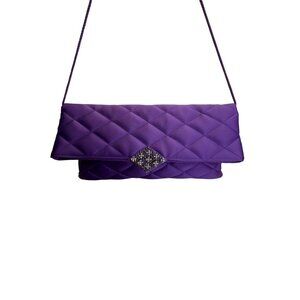 Kate Landry Women’s Purple Satin Quilted With Rhinestone Accent Crossbody Clutch
